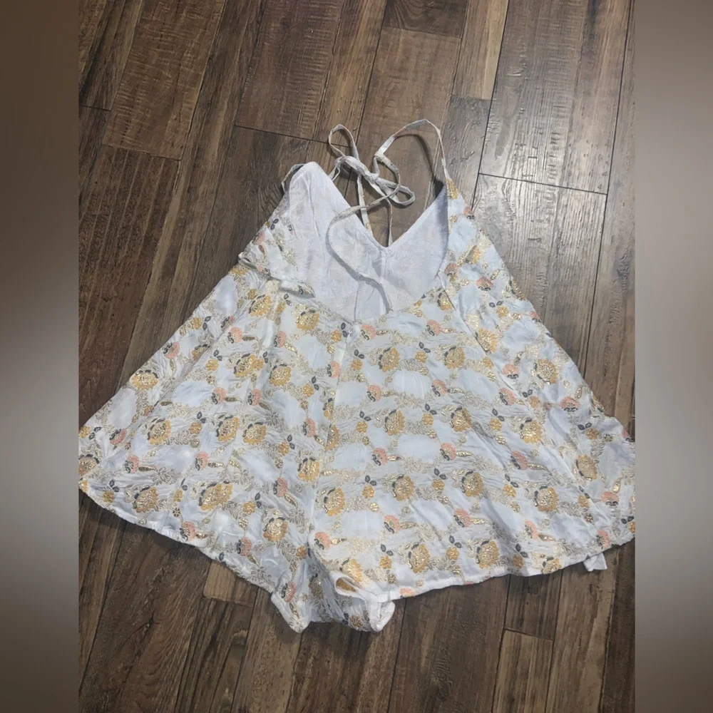 Floral free people brocade gold cream romper Chiara Playsuit NWOT spring revolve